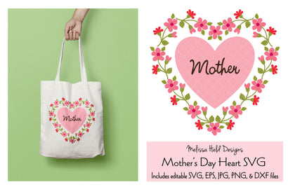 Mothers Day Graphic with Floral Heart Frame SVG Melissa Held Designs 
