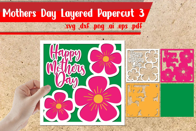 Mothers Day Layered Papercut 3 - svg dxf eps ai png pdf 3D Paper zafrans studio 
