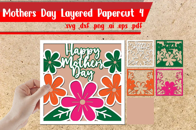 Mothers Day Layered Papercut 4 - svg dxf eps ai png pdf 3D Paper zafrans studio 