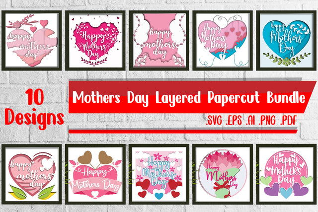 Mother's Day Layered Papercut BUNDLE svg eps png ai pdf 3D Paper zafrans studio 