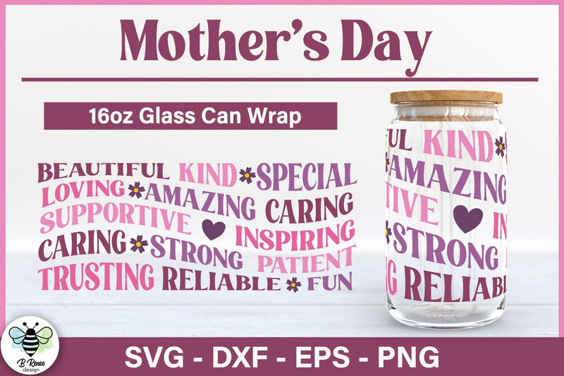 Mother's Day Libbey Glass Wrap | Mother's Day Word Cloud SVG SVG B Renee Design 