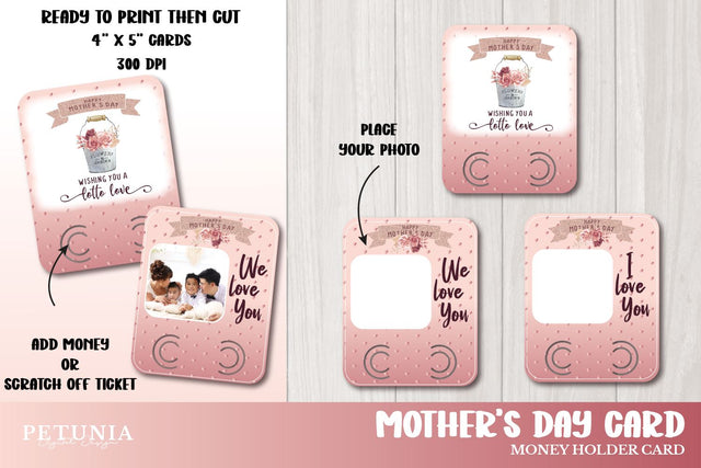 Mother's Day Money Card Bundle | Money Card Holder PNG Sublimation Petunia Digital Design 