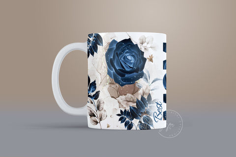 Mother's Day Mug Wrap Design, Add Kids Names, Blue Gold Floral Mug, Mug For Mom, Gift for Mother, 11 & 15 Oz Mug Cricut Press Sublimation Sublimation Syre Digital Creations 