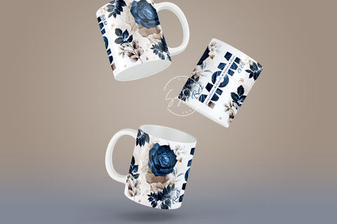 Mother's Day Mug Wrap Design, Add Kids Names, Blue Gold Floral Mug, Mug For Mom, Gift for Mother, 11 & 15 Oz Mug Cricut Press Sublimation Sublimation Syre Digital Creations 