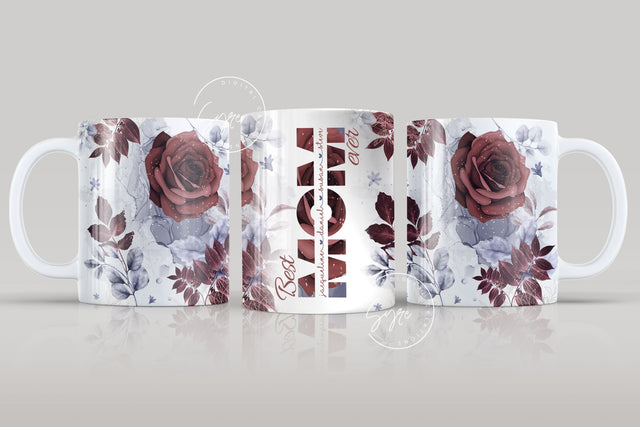 Mother's Day Mug Wrap Design, Add Kids Names, Red Gold Floral Mug, Mug For Mom, Gift for Mother, 11 & 15 Oz Mug Cricut Press Sublimation Sublimation Syre Digital Creations 