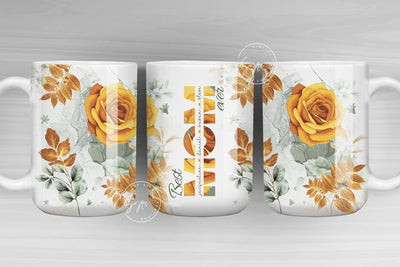 Mother's Day Mug Wrap Design, Add Kids Names, Yellow Rose Floral Mug, Mug For Mom, Gift for Mother, 11 & 15 Oz Mug Press Sublimation Sublimation Syre Digital Creations 