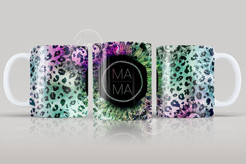 Mother's Day Mug Wrap Design, Mama Mug Design, Rainbow Leopard Glitter Print, Gift for Mother, Cheetah, 11 & 15 Oz Mug Cricut Sublimation Sublimation Syre Digital Creations 