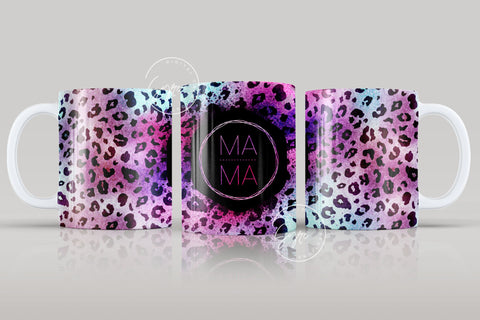 Mother's Day Mug Wrap Design, Mama Mug Design, Rainbow Leopard Glitter Print, Gift for Mother, Cheetah, 11 & 15 Oz Mug Cricut Sublimation Sublimation Syre Digital Creations 