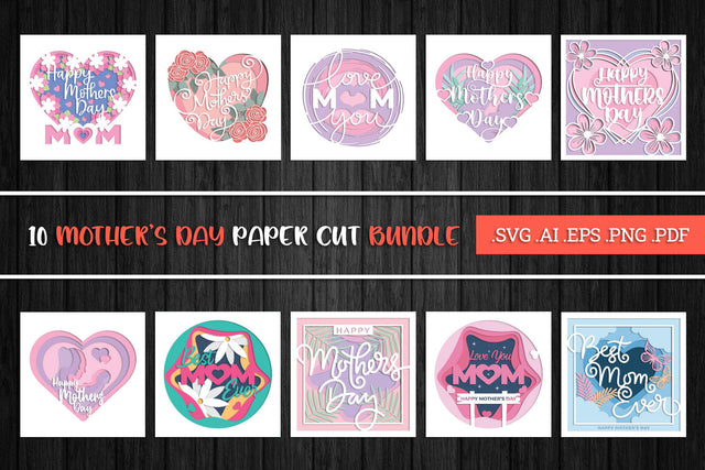 Mothers Day Paper Cut Bundle - 3D Layered Paper Cut SVG SVG Slim Studio 