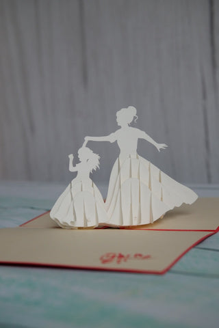 Mother’s day pop-up card template | Mother and daughter dancing card SVG papersoulcraft 