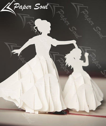 Mother’s day pop-up card template | Mother and daughter dancing card SVG papersoulcraft 