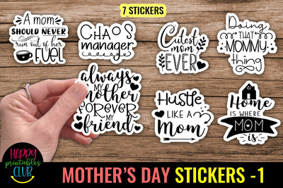 Mothers Day Printable Stickers Bundle- Stickers Mothers Day SVG Happy Printables Club 