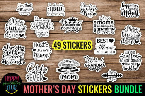 Mothers Day Printable Stickers Bundle- Stickers Mothers Day SVG Happy Printables Club 