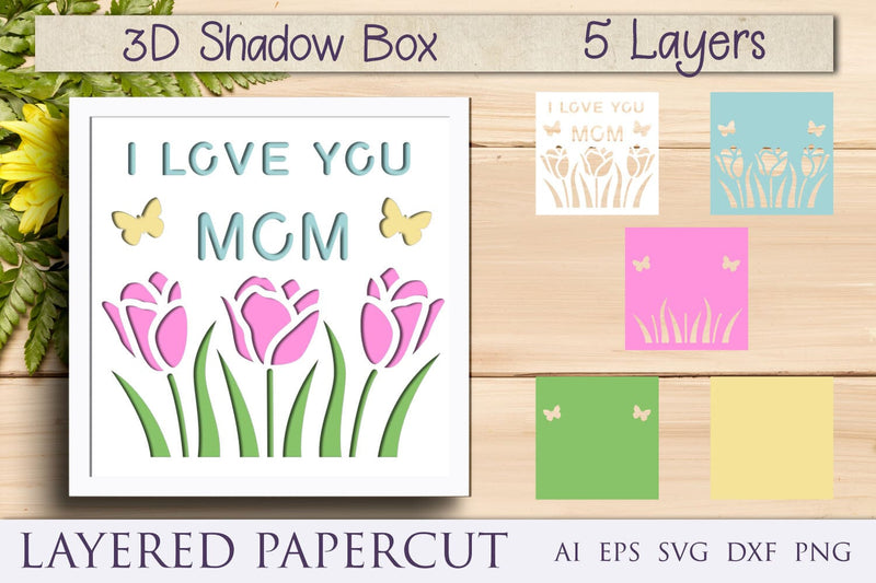 Mothers day shadow box svg, Mom 3d layered paper cut 3D Paper AnastasiyaArtDesign 