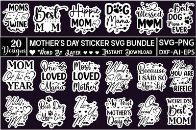 Mother's Day Sticker SVG Bundle Sticker SVG SVGs,Quotes and Sayings,Food & Drink,On Sale, Print & Cut SVG DesignPlante 503 