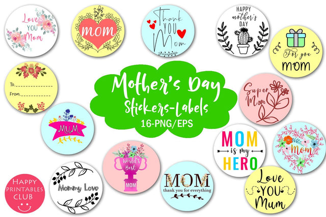 Mother's Day Stickers-Mother's Day Labels-Mom Stickers SVG Happy Printables Club 