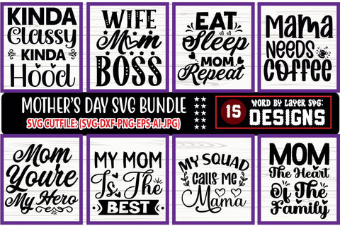 Mother's Day SVG Bundle, Mom Shirt svg, Mother's Day Gift, Mom Life, Blessed Mama, Hand Lettered Mom quotes, Cut Files for Cricut,Silhouette SVG Blessedprint 