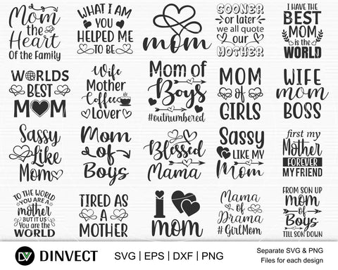 Mother's Day SVG Bundle, Mom SVG Bundle, Mom Life Bundle SVG, Mothers Day T-shirt Design, Mother's Day SVG, Mother's Day Cricut Files, Mama Svg, Mommy svg, Cameo, Vinyl Designs, Iron On Decals, Cricut cut files, svg, eps, dxf, png SVG Dinvect 