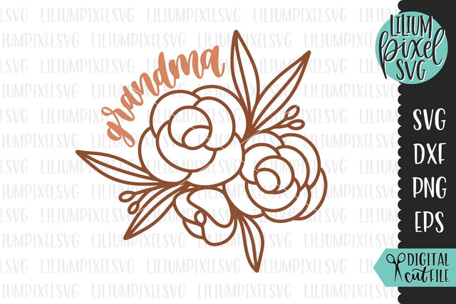 Mothers Day SVG, Grandma with Flower Bouquet SVG Lilium Pixel SVG 