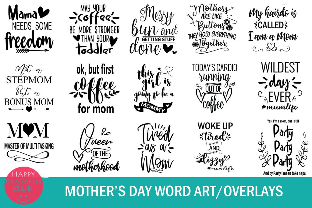 Mother's Day Text Clipart-Photo Overlays-Mothers Day Word Art - So Fontsy