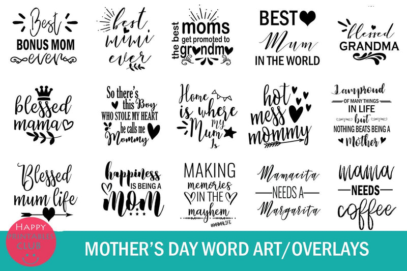 Mother's Day Text Clipart-Photo Overlays-Mothers Day Word Art - So Fontsy