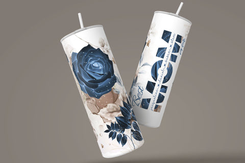 Mother's Day Tumbler Wrap PNG, Add Kids Names, Blue Gold Floral Tumbler, Seamless Sublimation Designs Downloads, 20 oz Skinny Tumbler Design Sublimation Syre Digital Creations 