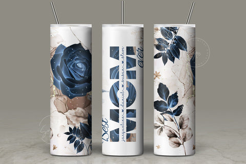 Mother's Day Tumbler Wrap PNG, Add Kids Names, Blue Gold Floral Tumbler, Seamless Sublimation Designs Downloads, 20 oz Skinny Tumbler Design Sublimation Syre Digital Creations 