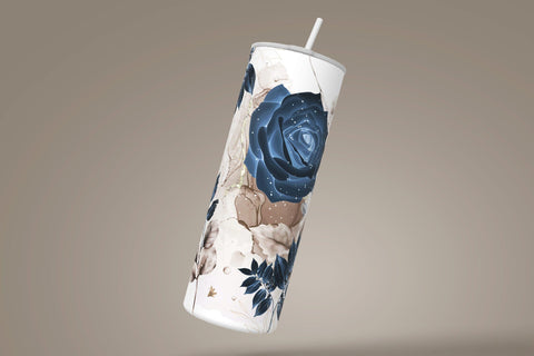 Mother's Day Tumbler Wrap PNG, Add Kids Names, Blue Gold Floral Tumbler, Seamless Sublimation Designs Downloads, 20 oz Skinny Tumbler Design Sublimation Syre Digital Creations 