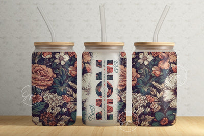 Mother's Day Tumbler Wrap PNG, Add Kids Names, Floral Tumbler Wrap, 16 oz Libbey Glass Can Tumbler, Seamless Sublimation Designs Downloads, Sublimation Syre Digital Creations 