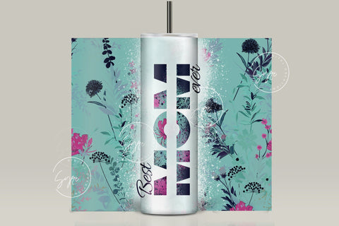 Mother's Day Tumbler Wrap PNG, Add Kids Names, Green Floral Tumbler, Seamless Sublimation Designs Downloads, 20 oz Skinny Tumbler Design Sublimation Syre Digital Creations 