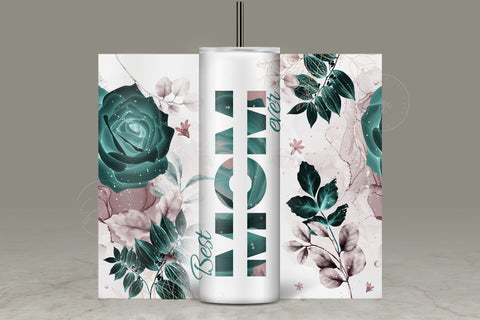 Mother's Day Tumbler Wrap PNG, Add Kids Names, Green Floral Tumbler, Seamless Sublimation Designs Downloads, 20 oz Skinny Tumbler Design Sublimation Syre Digital Creations 