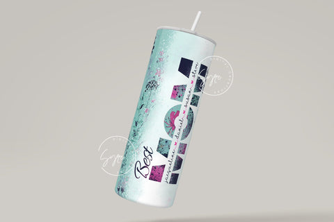 Mother's Day Tumbler Wrap PNG, Add Kids Names, Green Floral Tumbler, Seamless Sublimation Designs Downloads, 20 oz Skinny Tumbler Design Sublimation Syre Digital Creations 