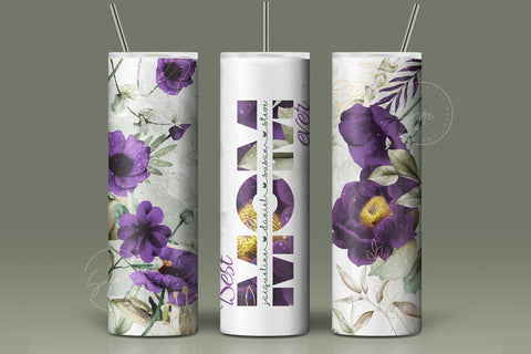 Mother's Day Tumbler Wrap PNG, Add Kids Names, Purple Floral Tumbler, Seamless Sublimation Designs Downloads, 20 oz Skinny Tumbler Design Sublimation Syre Digital Creations 
