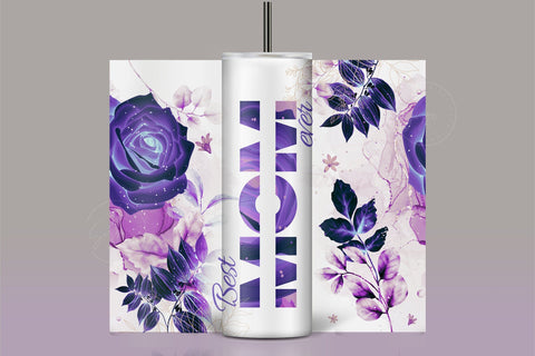 Mother's Day Tumbler Wrap PNG, Add Kids Names, Purple Floral Tumbler, Seamless Sublimation Designs Downloads, 20 oz Skinny Tumbler Design Sublimation Syre Digital Creations 