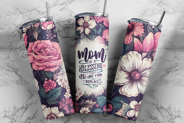 Mother's Day Tumbler Wrap PNG, Floral Tumbler Wrap, Gift for MOM, Mom Quote Tumbler, 20 oz Skinny Tumbler Sublimation, Digital Download, Sublimation Syre Digital Creations 