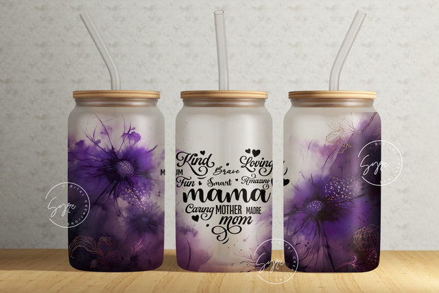 Mother's Day Tumbler Wrap PNG, Mama Affirmation, Alcohol Ink Floral Tumbler Wrap, 16oz Libbey Glass Can Tumbler, Seamless Sublimation Design Sublimation Syre Digital Creations 