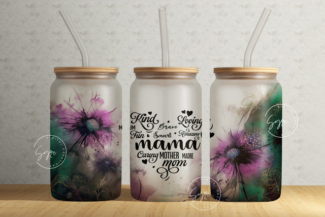Mother's Day Tumbler Wrap PNG, Mama Affirmation, Alcohol Ink Floral Tumbler Wrap, 16oz Libbey Glass Can Tumbler, Seamless Sublimation Design Sublimation Syre Digital Creations 