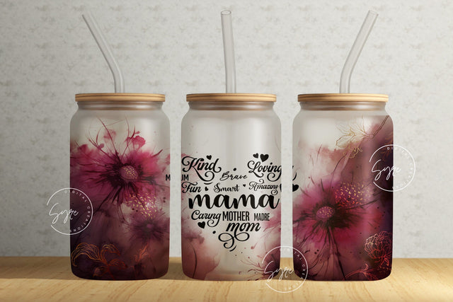 Mother's Day Tumbler Wrap PNG, Mama Affirmation, Alcohol Ink Floral Tumbler Wrap, 16oz Libbey Glass Can Tumbler, Seamless Sublimation Design Sublimation Syre Digital Creations 