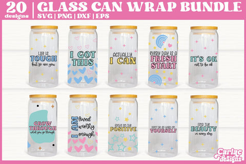 Motivational Glass Can Wrap | Mental Health Glass Can Bundle SVG Carla C Designs 