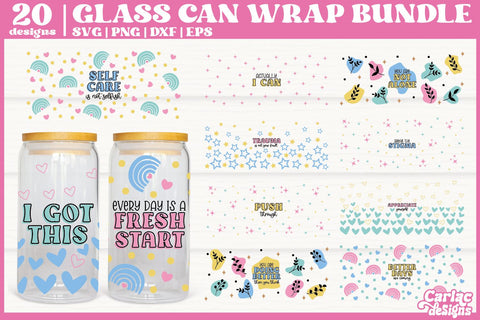 Motivational Glass Can Wrap | Mental Health Glass Can Bundle SVG Carla C Designs 