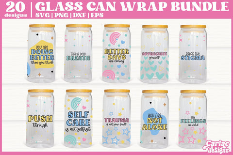 Motivational Glass Can Wrap | Mental Health Glass Can Bundle SVG Carla C Designs 