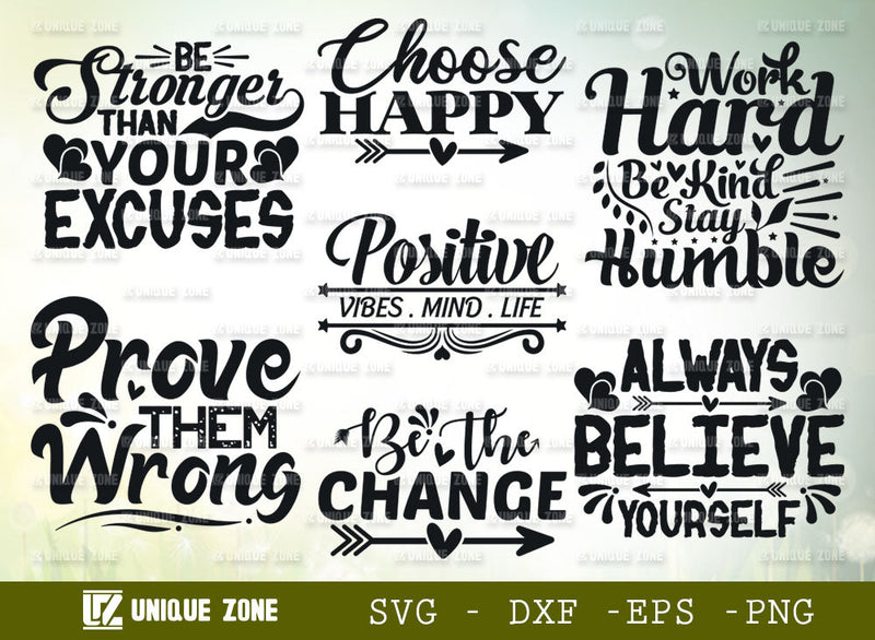 Motivational Quotes Bundle 01 | Be Stronger Than Your Excuses Svg | Always Believe In Yourself Svg | SVG Unique Zone 