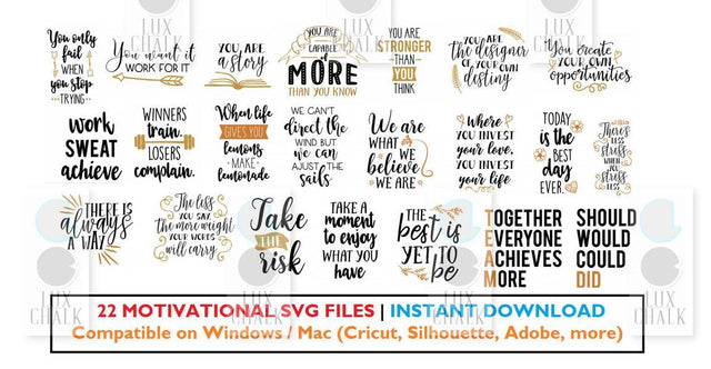 Motivational Quotes Bundle Pack 22 SVG, EPS, DXF, PNG SVG UniqueChalk 