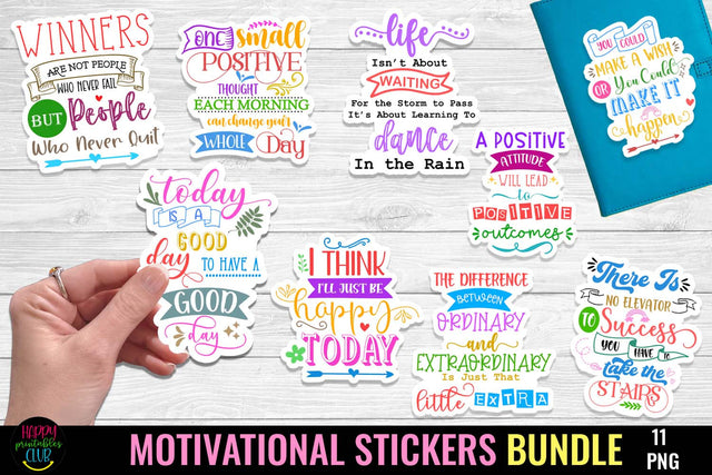 Motivational Stickers Bundle I Inspirational PNG Stickers Sublimation Happy Printables Club 