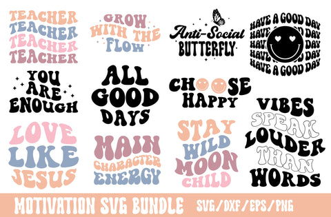 Motivational svg bundle, Inspirational Quotes Svg Bundle, Motivational Svg Bundle, Retro Self Love Svg, Wavy Text Mental Health Cut File SVG MD mominul islam 