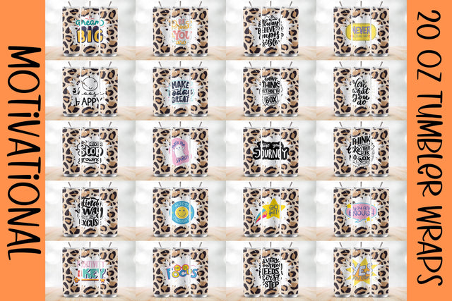 Motivational Tumbler 20oz Tumbler Wrap Bundle - 20 Sublimation MockupSvgVenue 