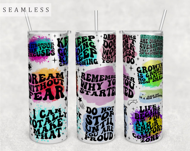 Motivational Wavy Quotes Tumbler Wrap, 20 Oz Skinny Tumbler Sublimation Design, Seamless Motivational Groovy Sayings Tumbler PNG Sublimation HappyDesignStudio 