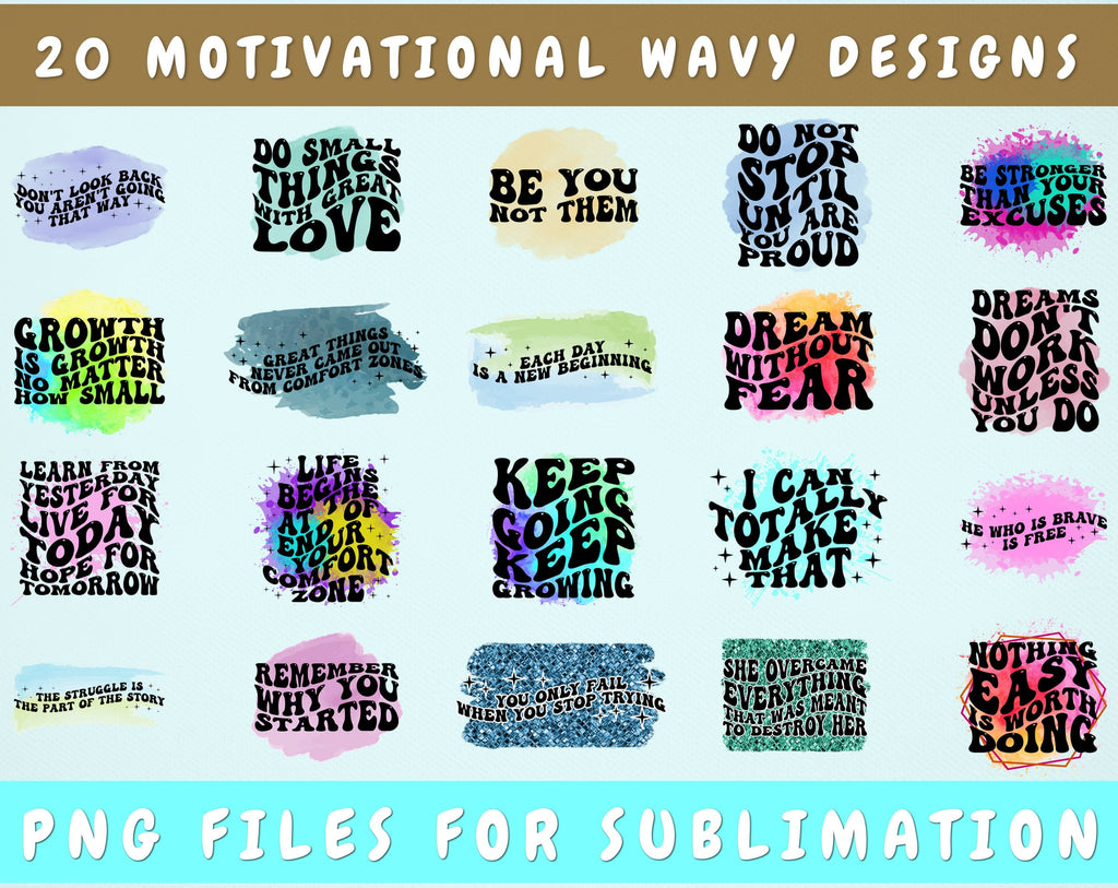 Motivational Wavy Text Sublimation Designs Bundle, 20 Designs ...