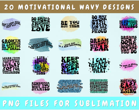 Motivational Wavy Text Sublimation Designs Bundle, 20 Designs, Motivational Groovy PNG Files For Sublimation, Motivational Quotes Sublimation Files Sublimation HappyDesignStudio 