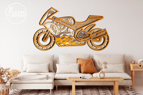 MOTO Laser Cut Wooden Wall Art For Bikers, Motorcycle SVG Multilayer Laser Cut Files, Mandala, SVG, 3D Designs SVG LaserCutano 